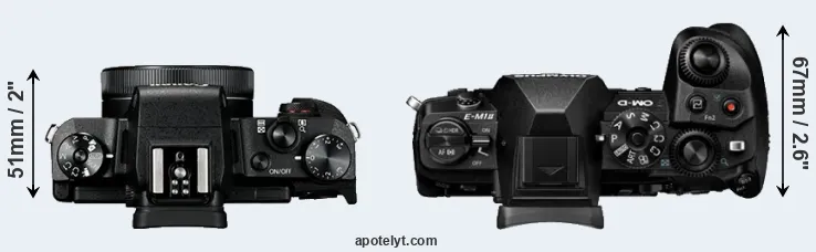 Compare G1X Mark III versus E-M1 II top
