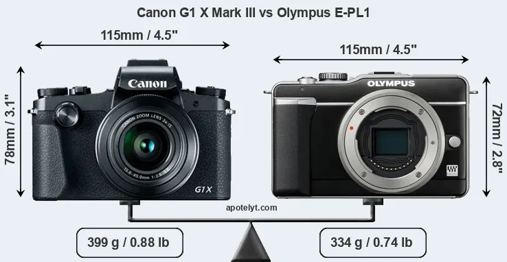 Size Canon G1 X Mark III vs Olympus E-PL1