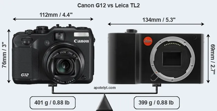 Size Canon G12 vs Leica TL2