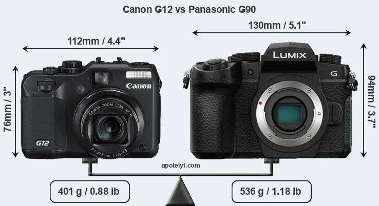 Size Canon G12 vs Panasonic G90