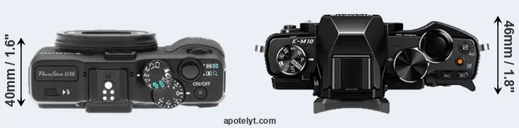Compare G16 versus E-M10 top