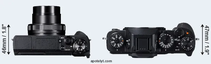 Compare G5X Mark II versus X-T1 top