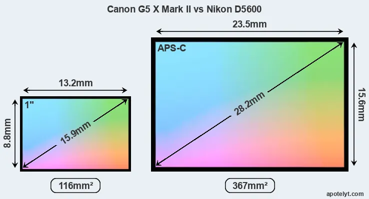Canon G5 X Mark II and Nikon D5600 sensor measures