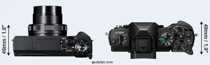 Compare G5X Mark II versus E-M10 IV top