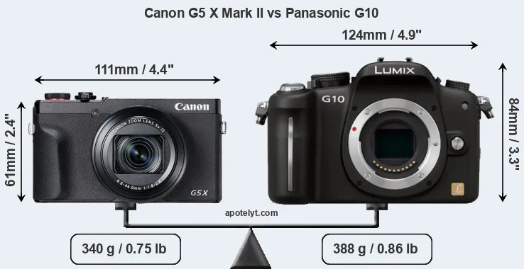 Size Canon G5 X Mark II vs Panasonic G10