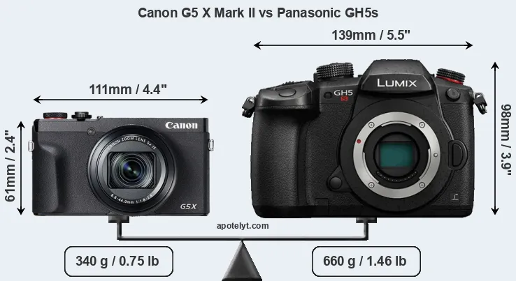 Size Canon G5 X Mark II vs Panasonic GH5s