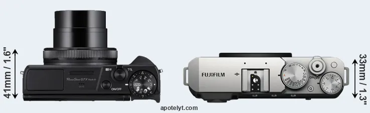 Compare G7X Mark III versus X-E4 top