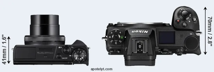 Compare G7X Mark III versus Z6 II top