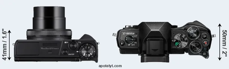 Compare G7X Mark III versus E-M10 III top