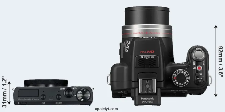 Compare G9X Mark II versus FZ100 top