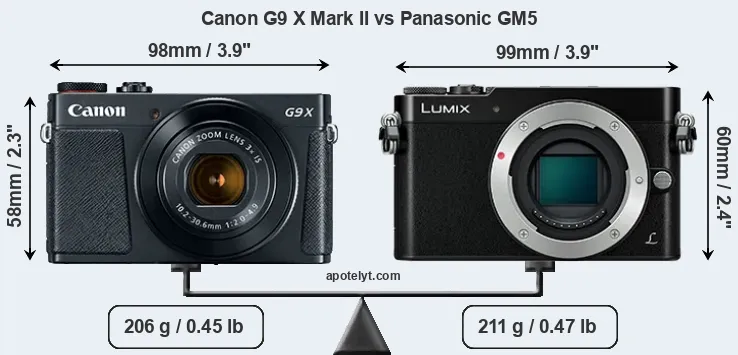 Size Canon G9 X Mark II vs Panasonic GM5