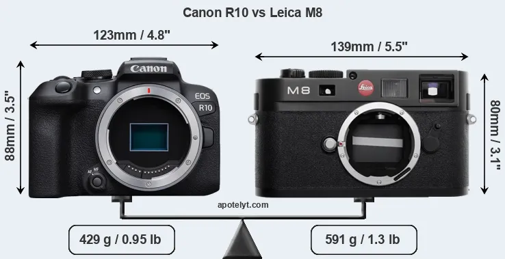 Size Canon R10 vs Leica M8