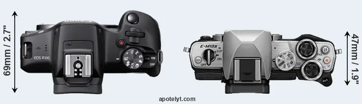 Compare R100 versus E-M10 II top