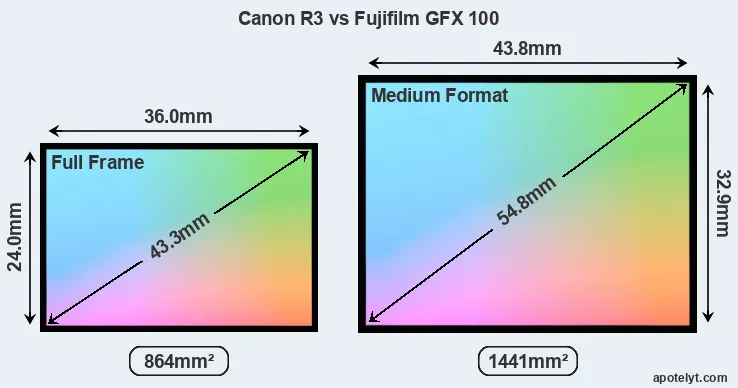Canon R3 and Fujifilm GFX 100 sensor measures