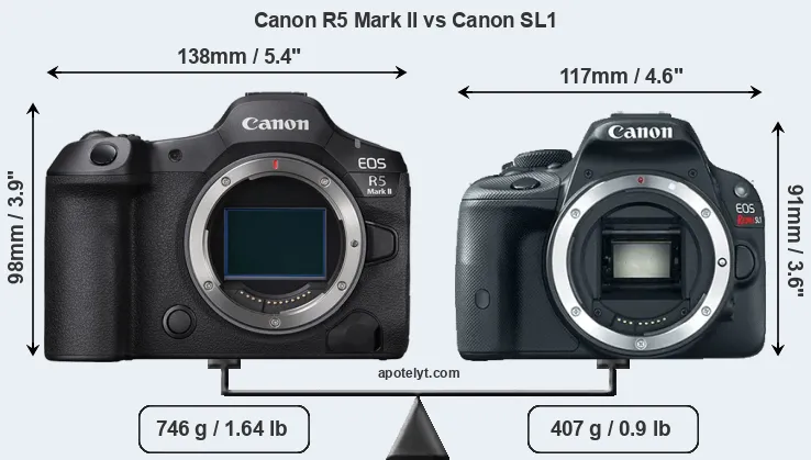 Size Canon R5 Mark II vs Canon SL1