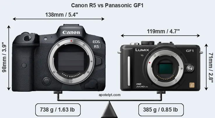 Size Canon R5 vs Panasonic GF1