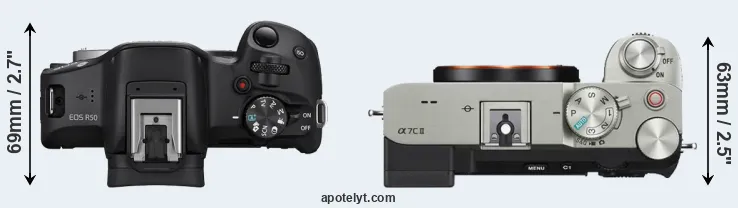 Compare R50 versus A7C II top