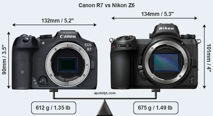 Size Canon R7 vs Nikon Z6