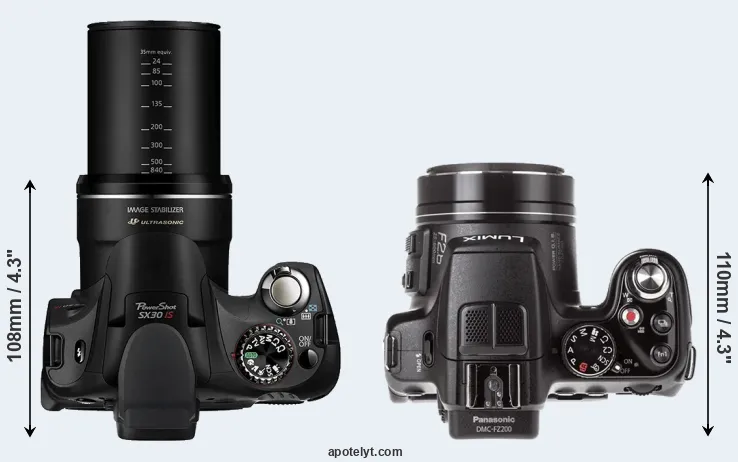 Compare SX30 versus FZ200 top