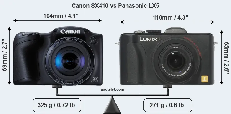 Size Canon SX410 vs Panasonic LX5