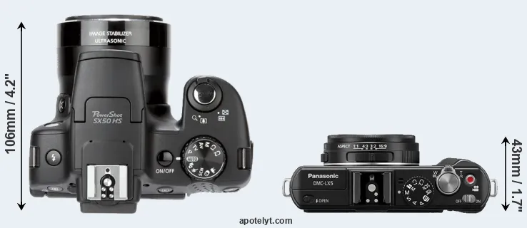 Compare SX50 versus LX5 top