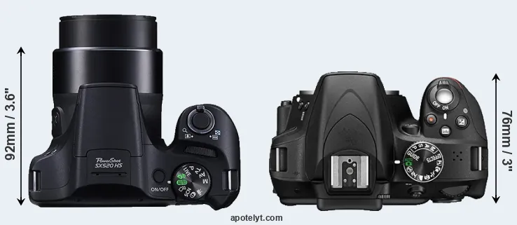 Compare SX520 versus D3300 top