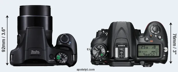 Compare SX530 versus D7200 top