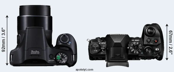 Compare SX530 versus E-M1 II top