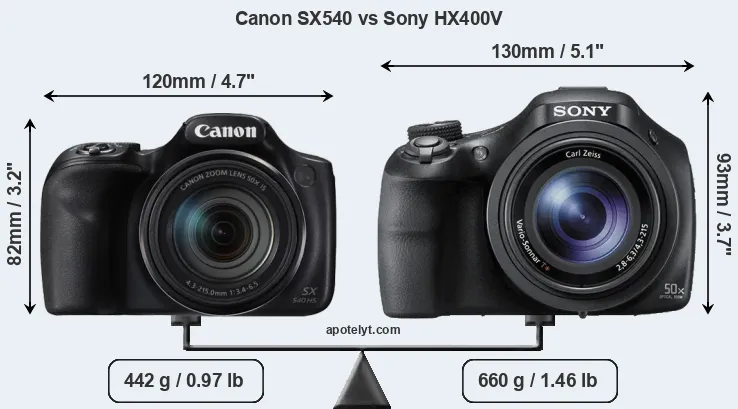 Size Canon SX540 vs Sony HX400V