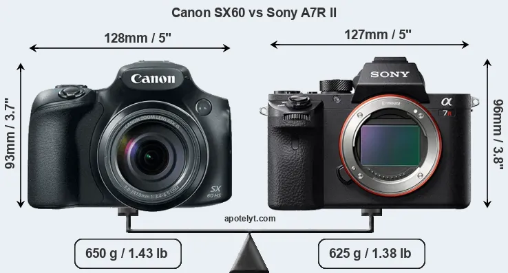 Size Canon SX60 vs Sony A7R II