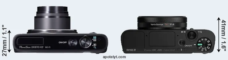 Compare SX610 versus RX100 IV top