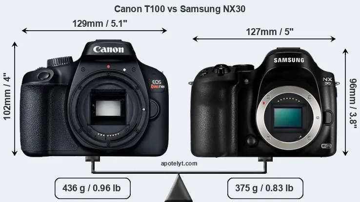 Size Canon T100 vs Samsung NX30