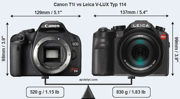 Size Canon T1i vs Leica V-LUX Typ 114
