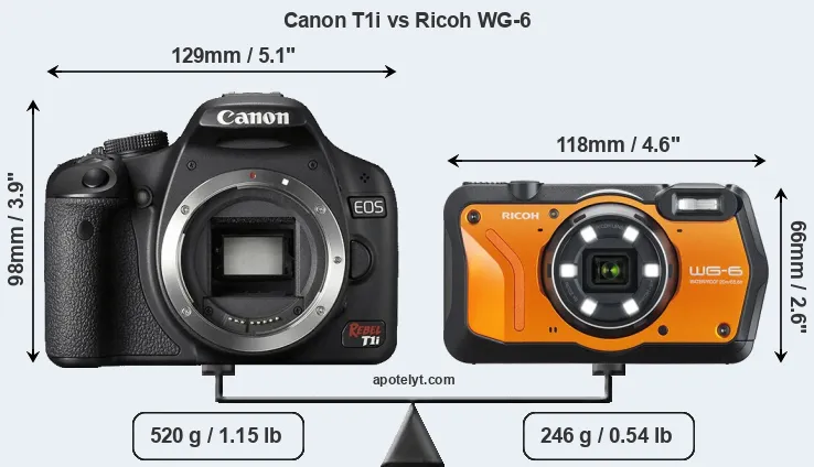 Size Canon T1i vs Ricoh WG-6