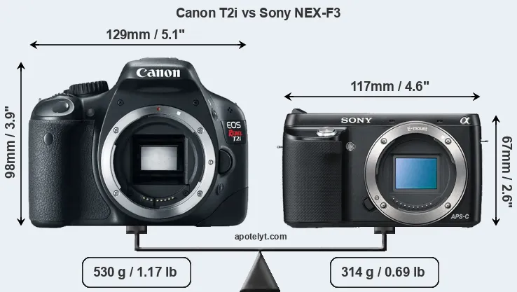 Size Canon T2i vs Sony NEX-F3