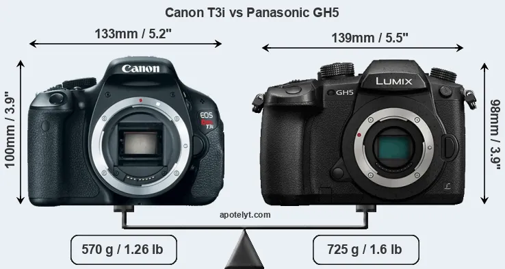 Size Canon T3i vs Panasonic GH5