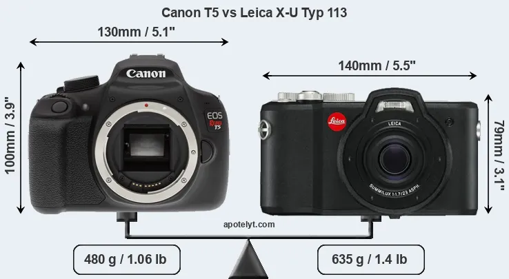 Size Canon T5 vs Leica X-U Typ 113