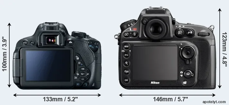 Comparison T5i or D800E rear