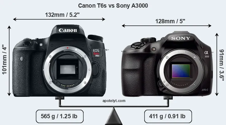 Size Canon T6s vs Sony A3000