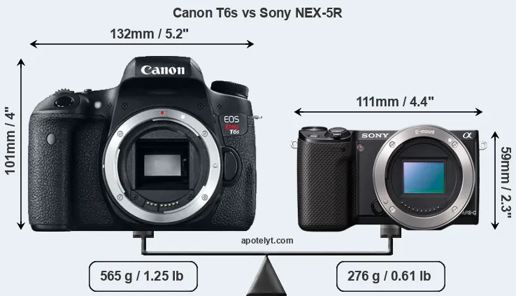 Size Canon T6s vs Sony NEX-5R