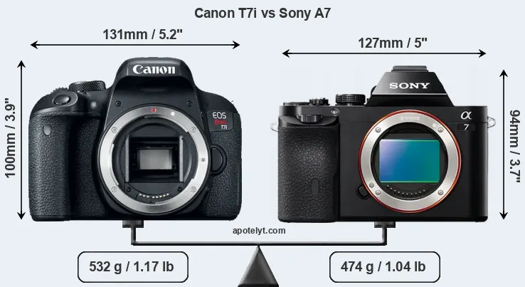 Size Canon T7i vs Sony A7