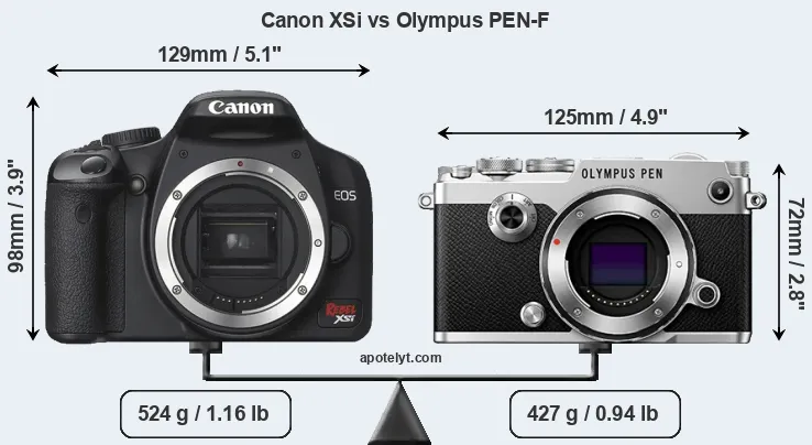 Size Canon XSi vs Olympus PEN-F
