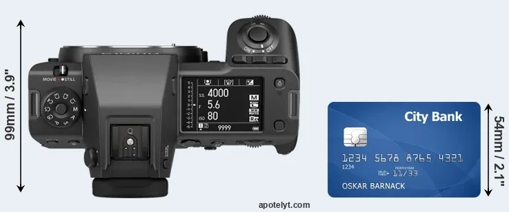 GFX 100 II versus credit card top view
