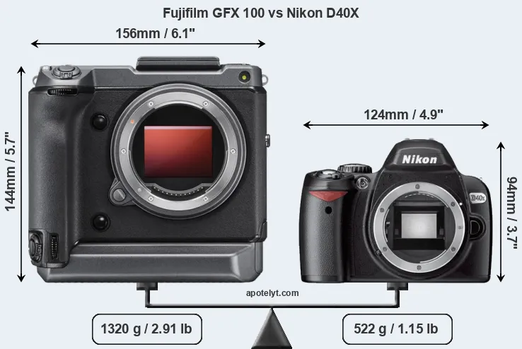 Size Fujifilm GFX 100 vs Nikon D40X