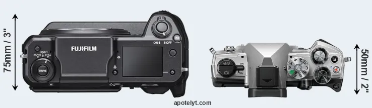 Compare GFX 100 versus OM-5 top