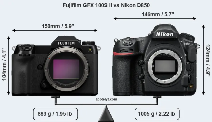 Size Fujifilm GFX 100S II vs Nikon D850