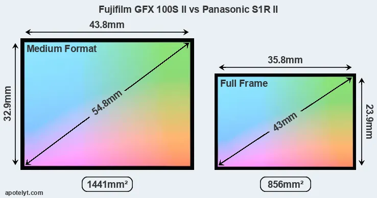 Fujifilm GFX 100S II and Panasonic S1R II sensor measures