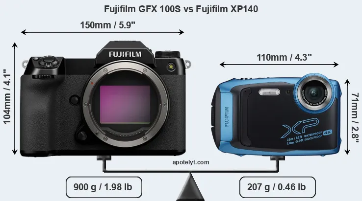 Size Fujifilm GFX 100S vs Fujifilm XP140