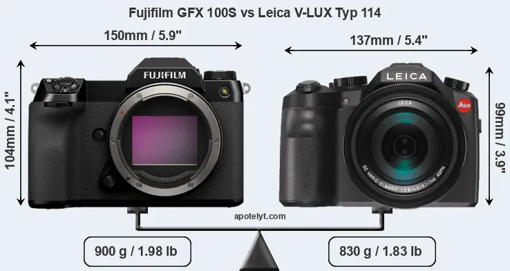 Size Fujifilm GFX 100S vs Leica V-LUX Typ 114