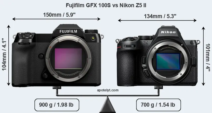 Size Fujifilm GFX 100S vs Nikon Z5 II